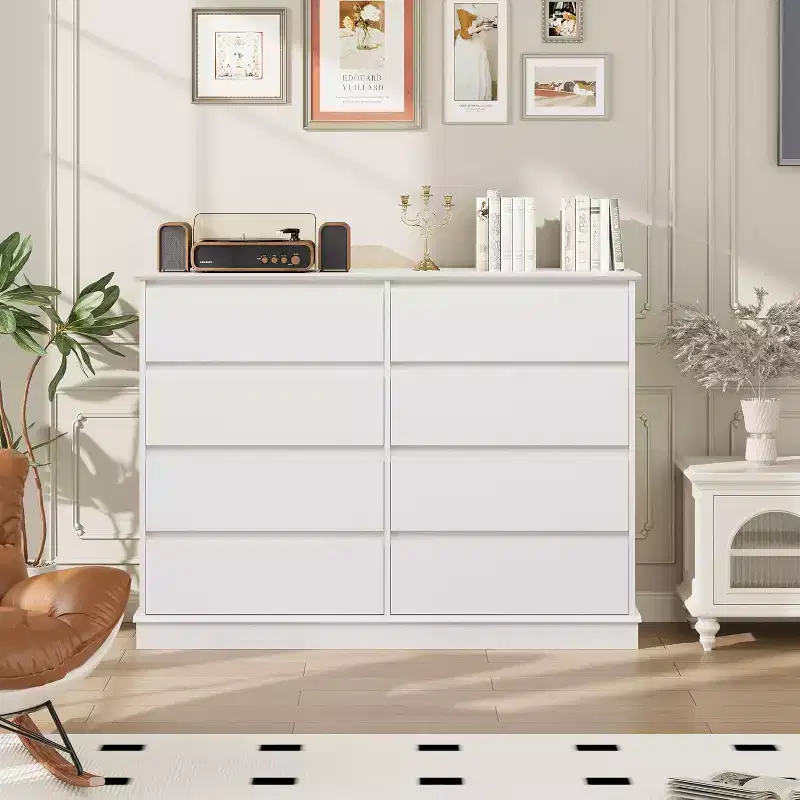 Armoire de rangement à 8 tiroirs, commode à tiroirs profonds, grand placard à plateau large pour salon, couloir, chambre d'enfants