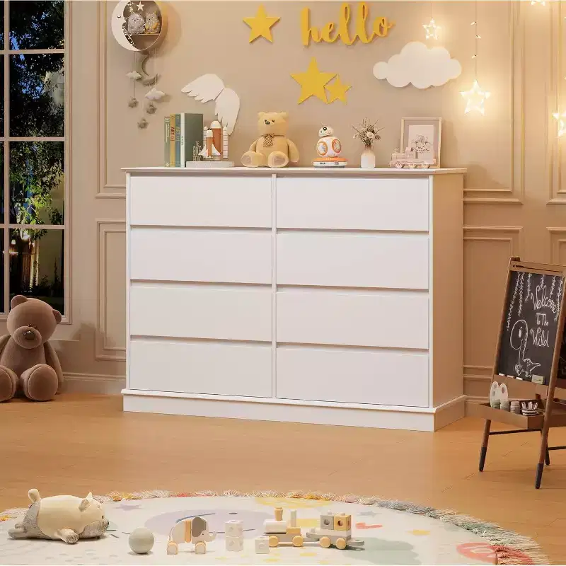 Armoire de rangement à 8 tiroirs, commode à tiroirs profonds, grand placard à plateau large pour salon, couloir, chambre d'enfants