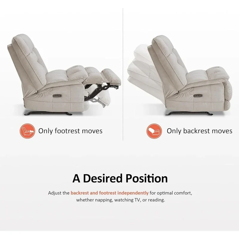 MCombo Fauteuil inclinable électrique sans accoudoirs surdimensionné à double moteur, inclinable Zeroarms parfait pour le salon en tissu PR607