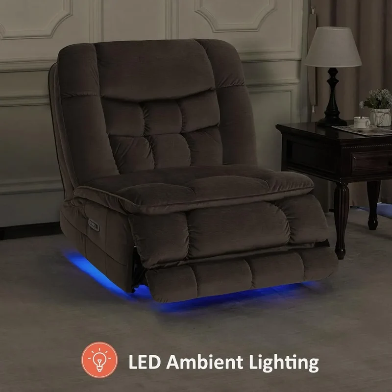 MCombo Fauteuil inclinable électrique sans accoudoirs surdimensionné à double moteur, inclinable Zeroarms parfait pour le salon en tissu PR607