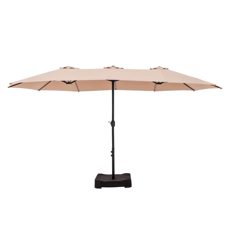 Parasol de marché extérieur rectangulaire de 4,5 m avec manivelle, double face, lumières LED solaires et base incluse
