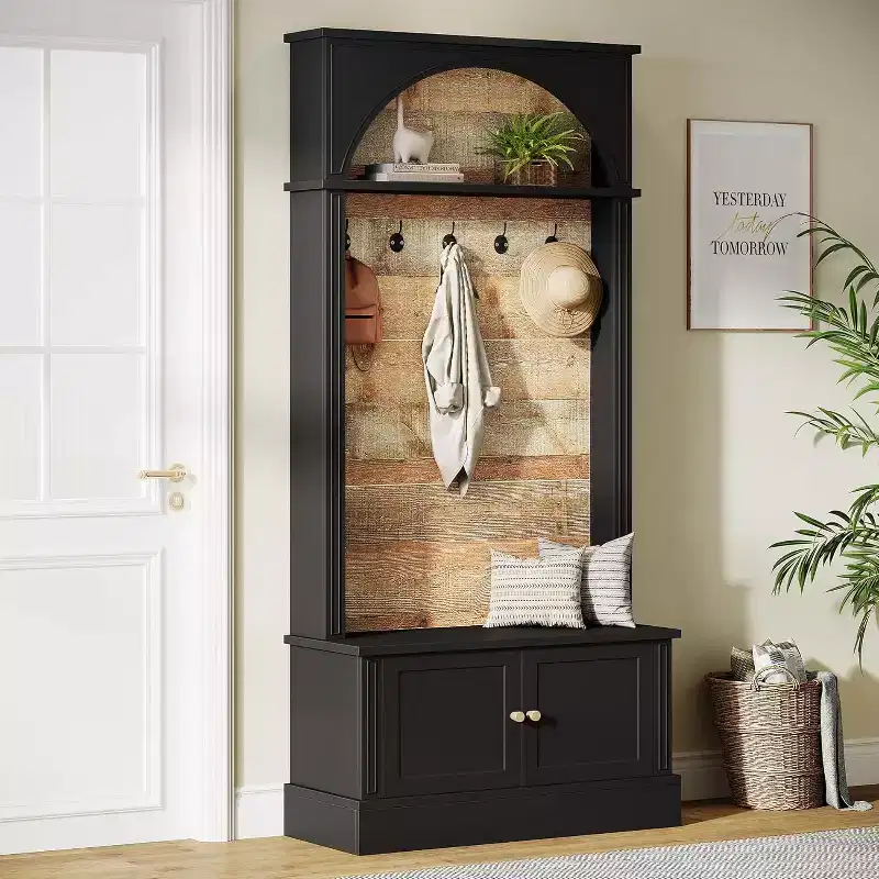 Lantine 70.86 Meuble d'entrée avec banc, rangement d'entrée 4-en-1 : porte-manteau, étagère à chaussures, banc de vestiaire pour couloir