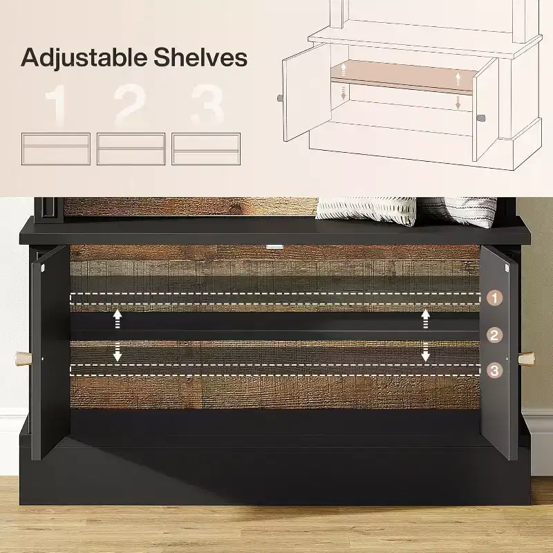 Lantine 70.86 Meuble d'entrée avec banc, rangement d'entrée 4-en-1 : porte-manteau, étagère à chaussures, banc de vestiaire pour couloir