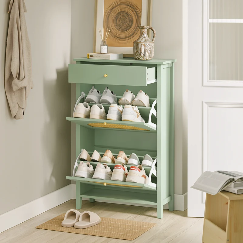 SoBuy | Schuhschrank schmal hoch mit Schublade Grün | FSR223-GR