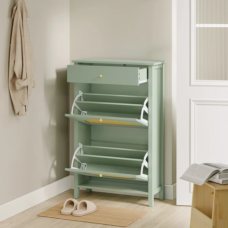 SoBuy | Schuhschrank schmal hoch mit Schublade Grün | FSR223-GR