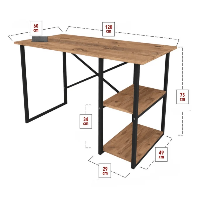 Bureau LEON 120 cm - en bois avec Structure metallique