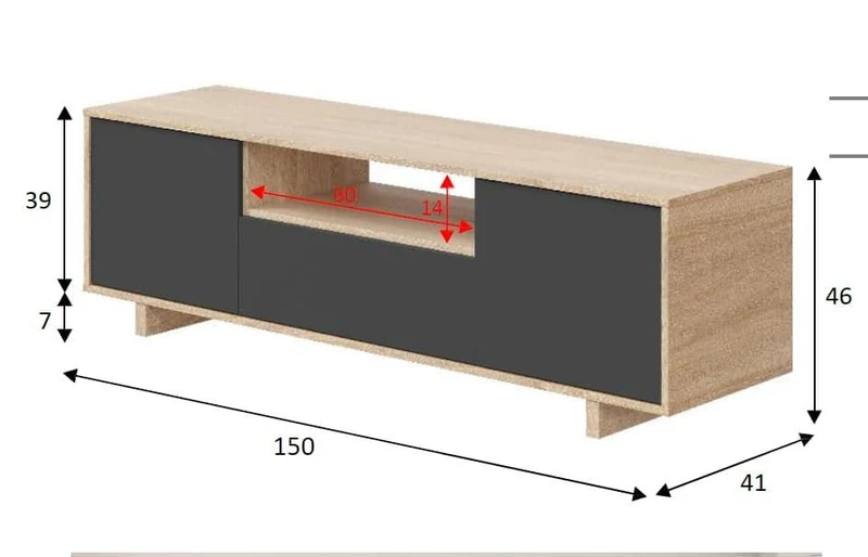 Meuble Tv 150 cm Gris VANK