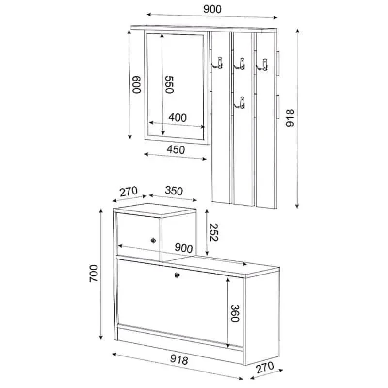 Meuble d'entrée OPT v2 Meuble Chaussures - Miroir - Porte-Manteaux