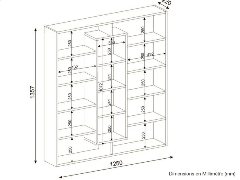 Biblio ELMA 125x135 cm - Érable et Wengé