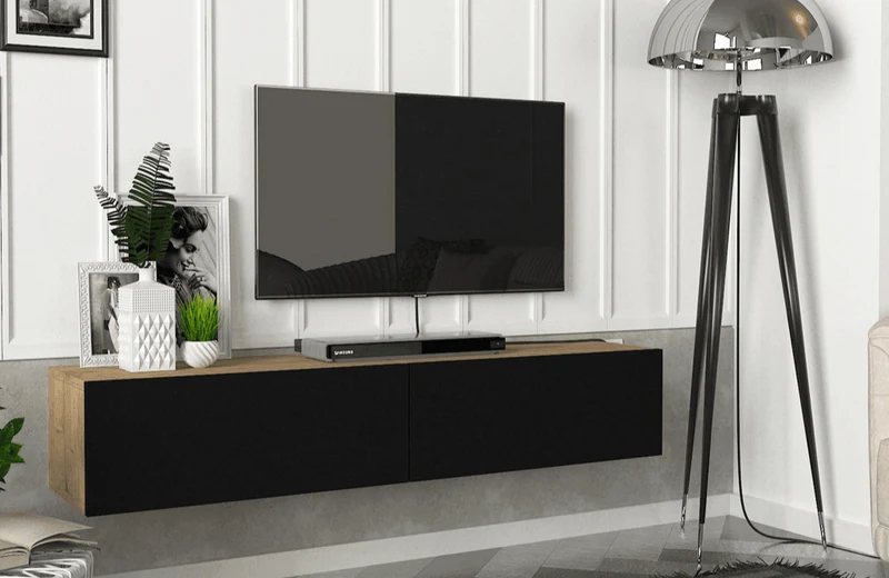 Stand TV Suspendu IRIS 135cm - Chêne et Noir - Ameublement d'intérieur Maroc