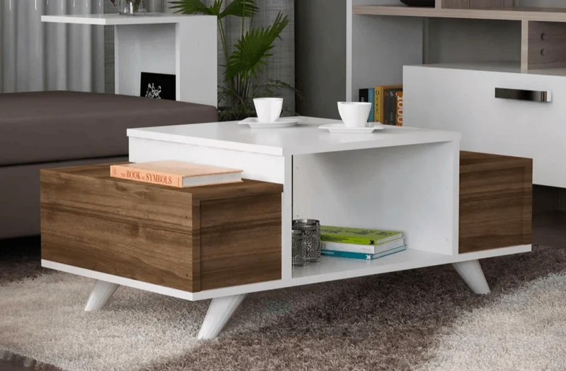 Table Basse ROBERTO - Noyer et Blanc