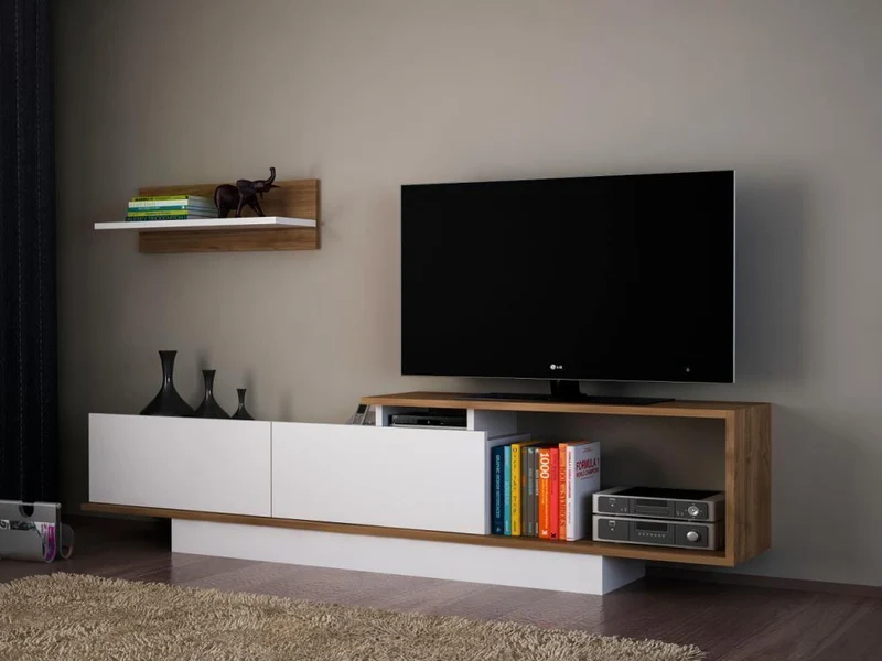 Meuble TV ASIT 180 cm - Noyer et Blanc