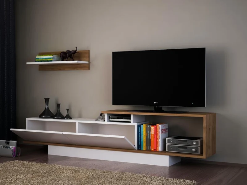 Meuble TV ASIT 180 cm - Noyer et Blanc