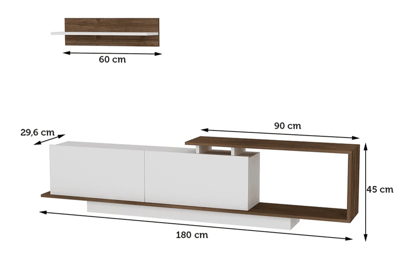 Meuble TV ASIT 180 cm - Noyer et Blanc