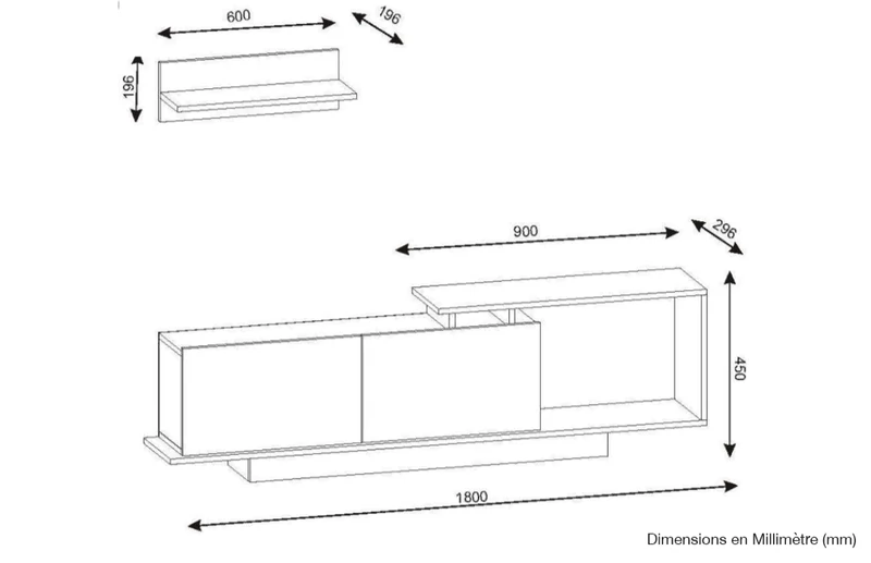 Meuble TV ASIT 180 cm - Noyer et Blanc