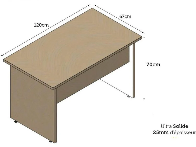 Bureau ROBINE - 120 cm - 25mm Ultra Solide Poirier Européen