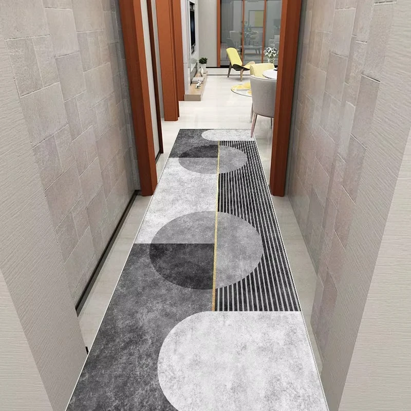 Tapis de Couloir Long Style Géométrique - Antidérapant et Facile à Nettoyer