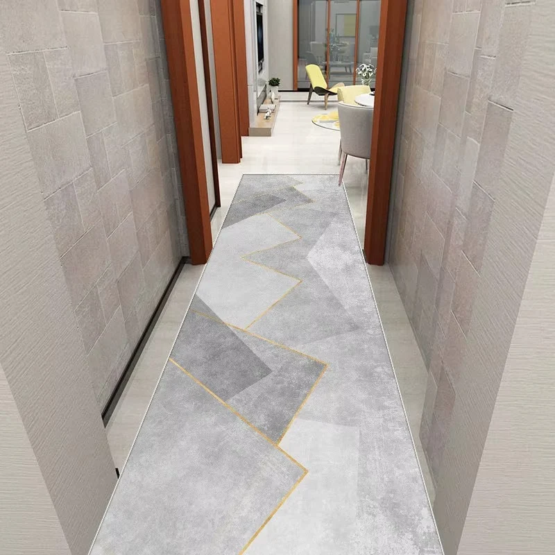 Tapis de Couloir Long Style Géométrique - Antidérapant et Facile à Nettoyer