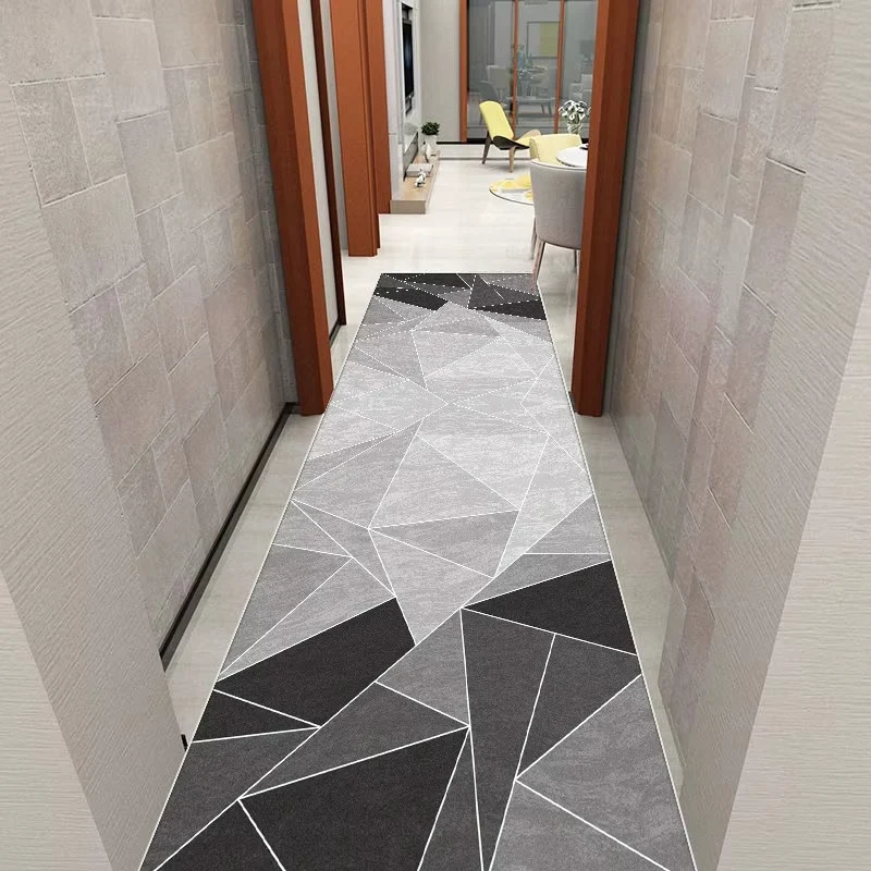 Tapis de Couloir Long Style Géométrique - Antidérapant et Facile à Nettoyer