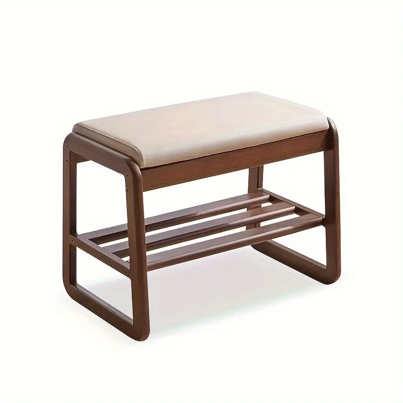 Banquette d'Entrée en Bois Massif de Style Vintage avec Pouf en Similicuir