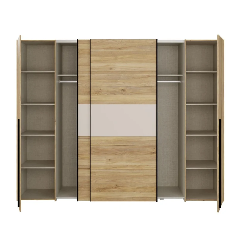 Armadio 2 ante scorrevoli e 2 battenti rovere e cashmere 270x61x210 Callia
