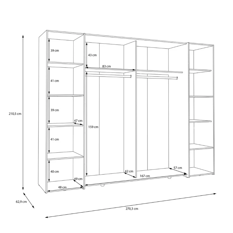 Armadio 2 ante scorrevoli e 2 battenti rovere e cashmere 270x61x210 Callia