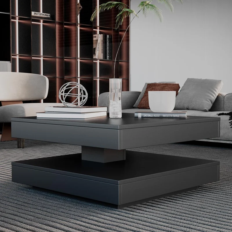 Tavolino da salotto con doppio piano quadrato girevole antracite 67x67 cm Monolith