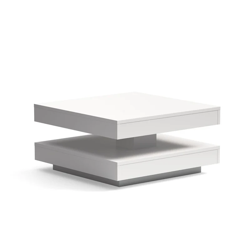 Tavolino da salotto con doppio piano quadrato girevole bianco 67x67 cm Monolith