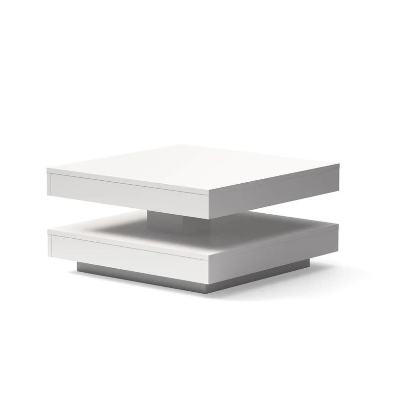 Tavolino da salotto con doppio piano quadrato girevole bianco 67x67 cm Monolith