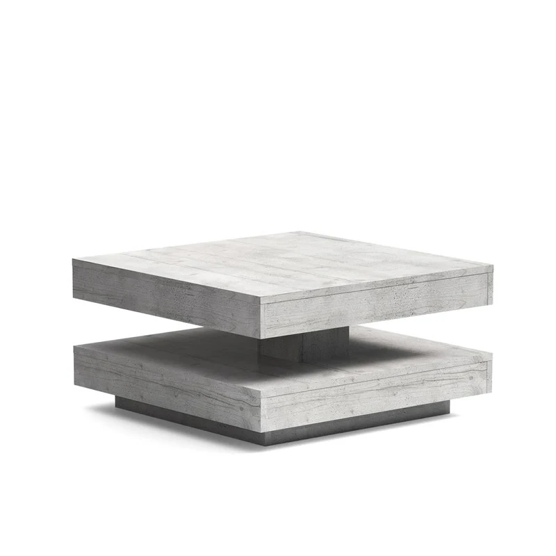 Tavolino da salotto con doppio piano quadrato girevole colore cemento 67x67 cm Monolith