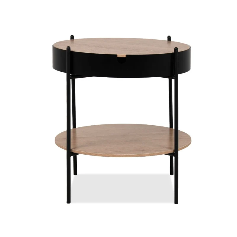 Tavolino tondo multifunzionale con vano contenitore artisan rovere e nero Ø 49,5 cm Trelleborg88B