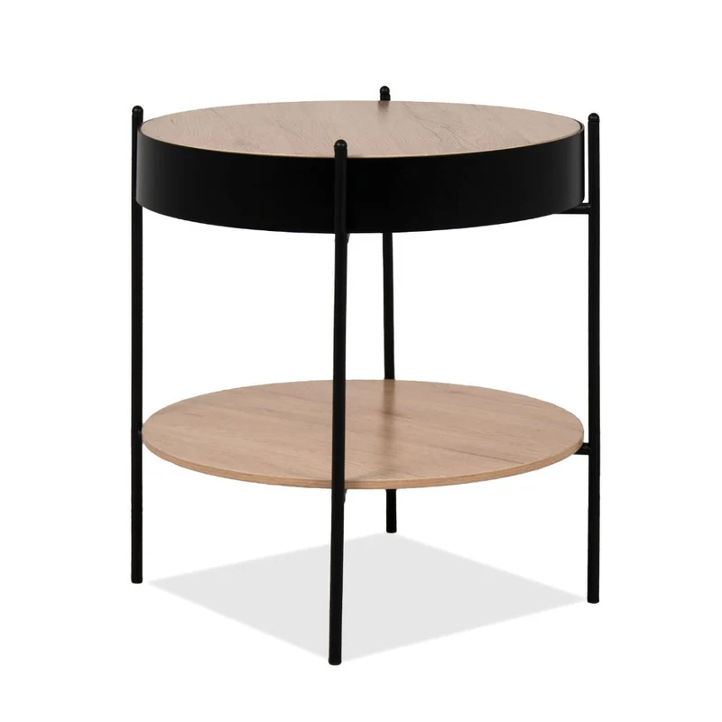 Tavolino tondo multifunzionale con vano contenitore artisan rovere e nero Ø 49,5 cm Trelleborg88B