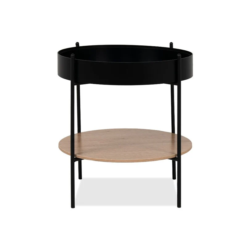 Tavolino tondo multifunzionale con vano contenitore artisan rovere e nero Ø 49,5 cm Trelleborg88B