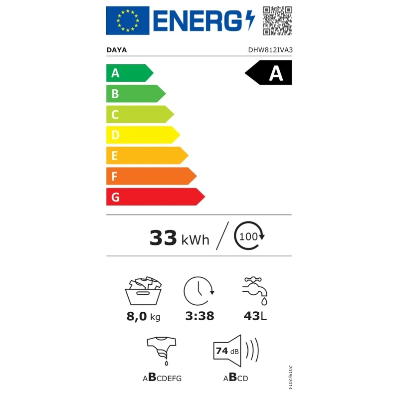 Lavatrice carica frontale 8 kg Inverter 1200 giri bianco classe A Daya DHW812IVA3