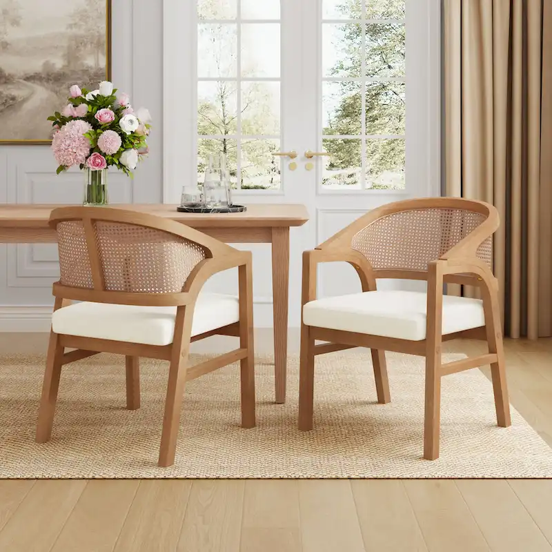 Christopher Knight Home - Chaise de salle à manger capitonnée en cannage (Lot de 2)