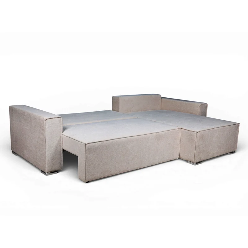 Divano angolare tortora con letto Easy Open, contenitore e penisola reversibile Emily
