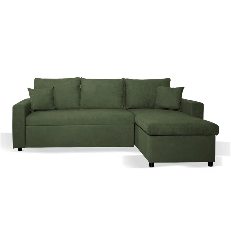 Divano con penisola reversibile funzione letto tessuto verde muschio 225x148x91H Golf