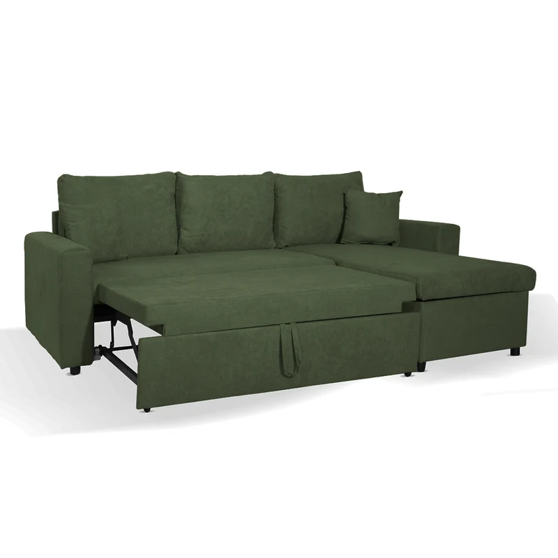 Divano con penisola reversibile funzione letto tessuto verde muschio 225x148x91H Golf