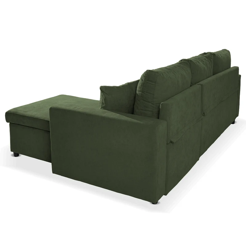Divano con penisola reversibile funzione letto tessuto verde muschio 225x148x91H Golf