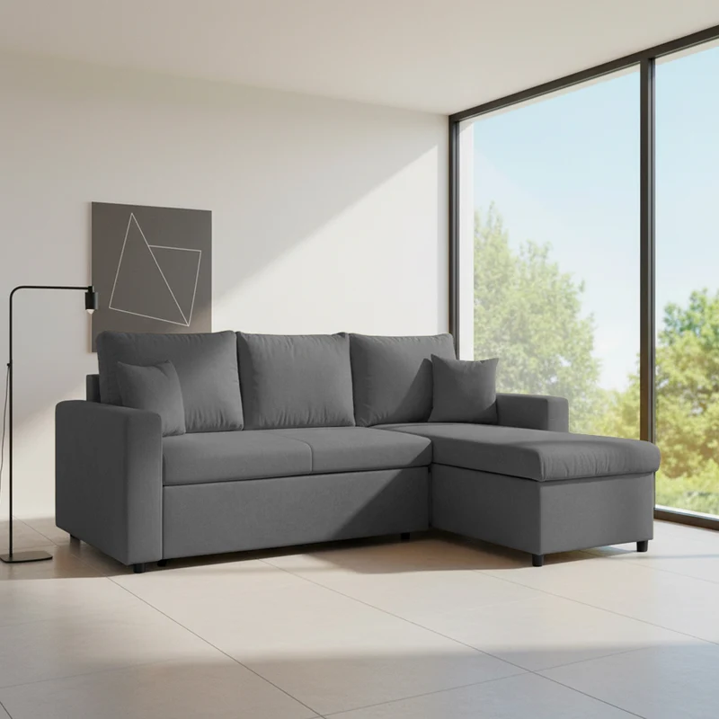 Divano con penisola reversibile funzione letto tessuto grigio scuro 225x148x91H Golf