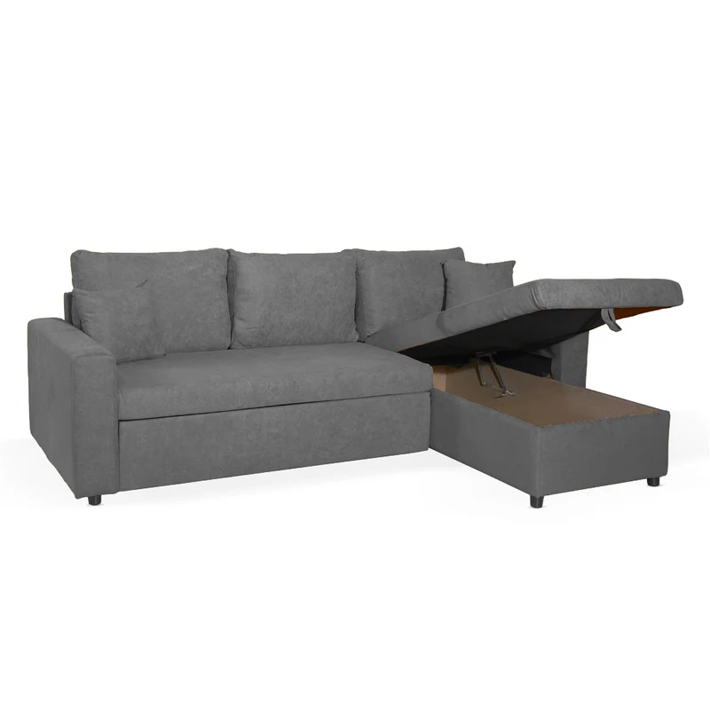 Divano con penisola reversibile funzione letto tessuto grigio scuro 225x148x91H Golf