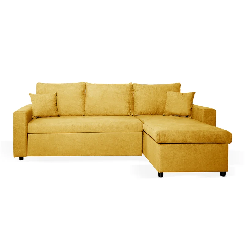 Divano con penisola reversibile funzione letto tessuto senape 225x148x91H Golf