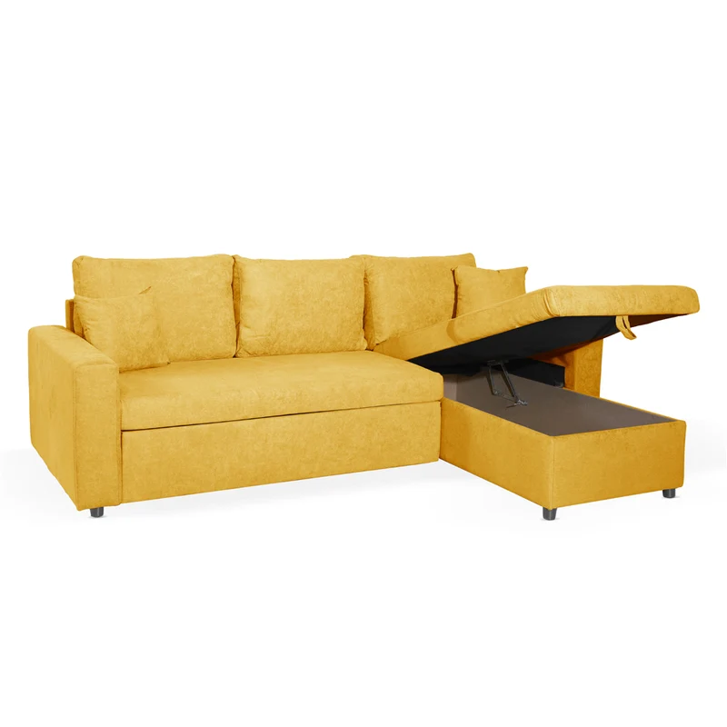 Divano con penisola reversibile funzione letto tessuto senape 225x148x91H Golf