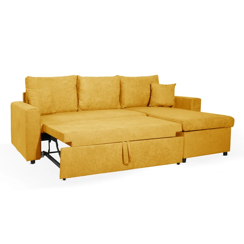 Divano con penisola reversibile funzione letto tessuto senape 225x148x91H Golf