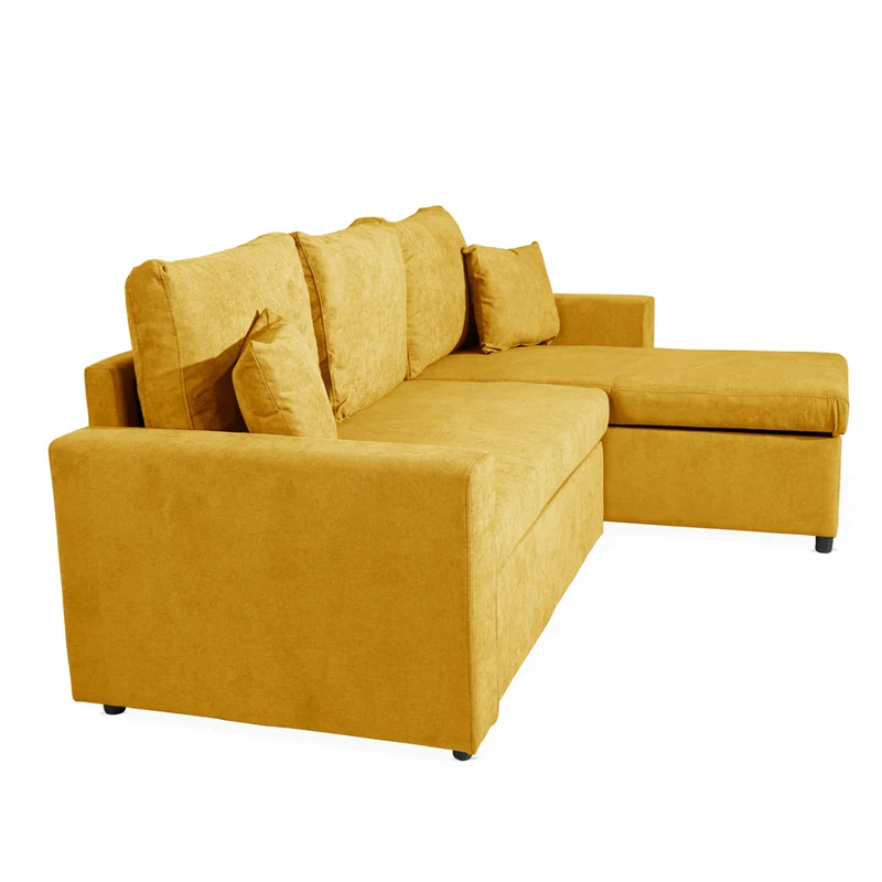 Divano con penisola reversibile funzione letto tessuto senape 225x148x91H Golf