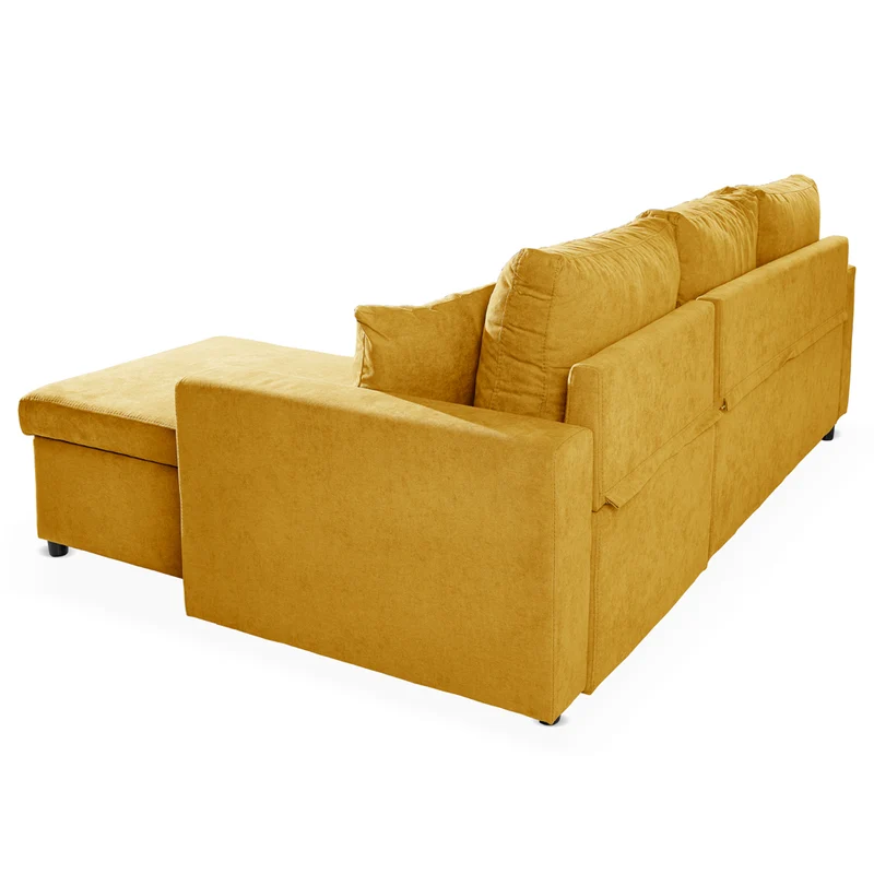 Divano con penisola reversibile funzione letto tessuto senape 225x148x91H Golf