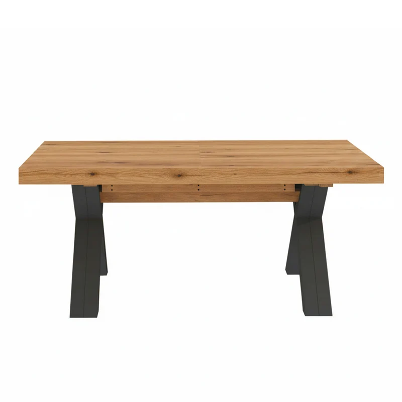 Tavolo allungabile 160 cm con piano rovere nodato e gambe incrociate antracite Milonga410