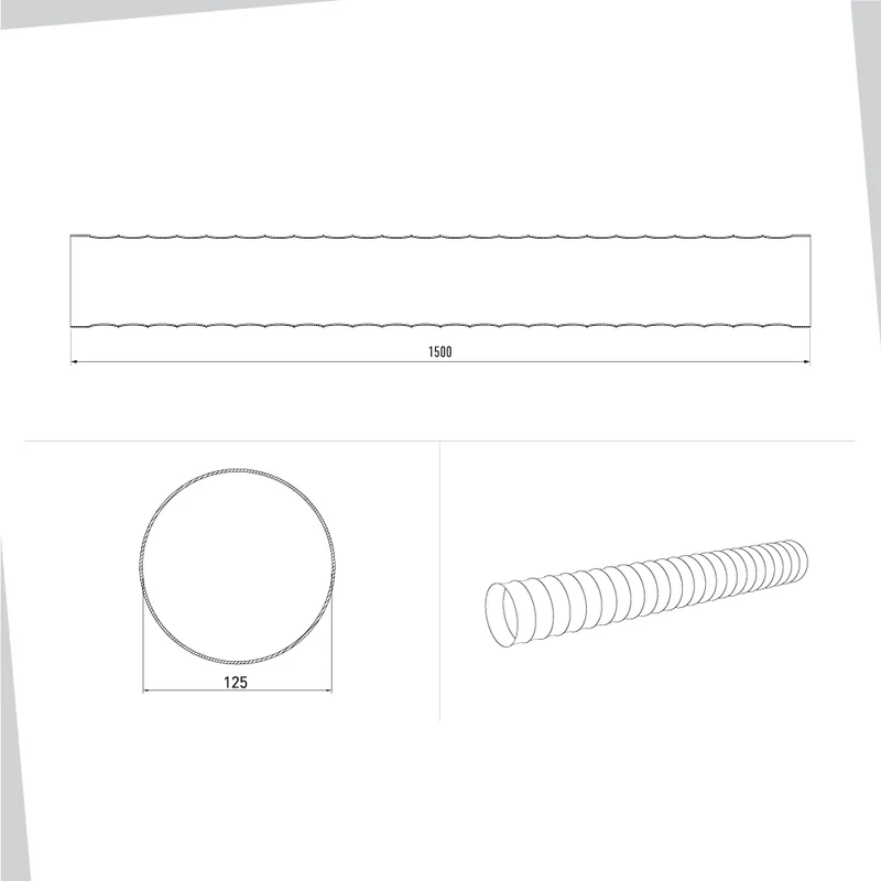 Tubo flessibile tondo diametro 125 per cappe BVTF1251500 1,5 mt.