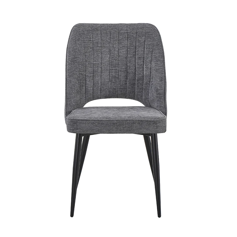 Set 4 sedie con schienale trapuntato a righe verticali e gambe in metallo nero colore grigio Naila