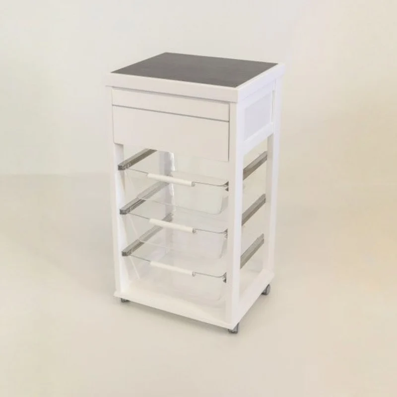 Carrello in faggio massello bianco con cesti trasparenti Dolly